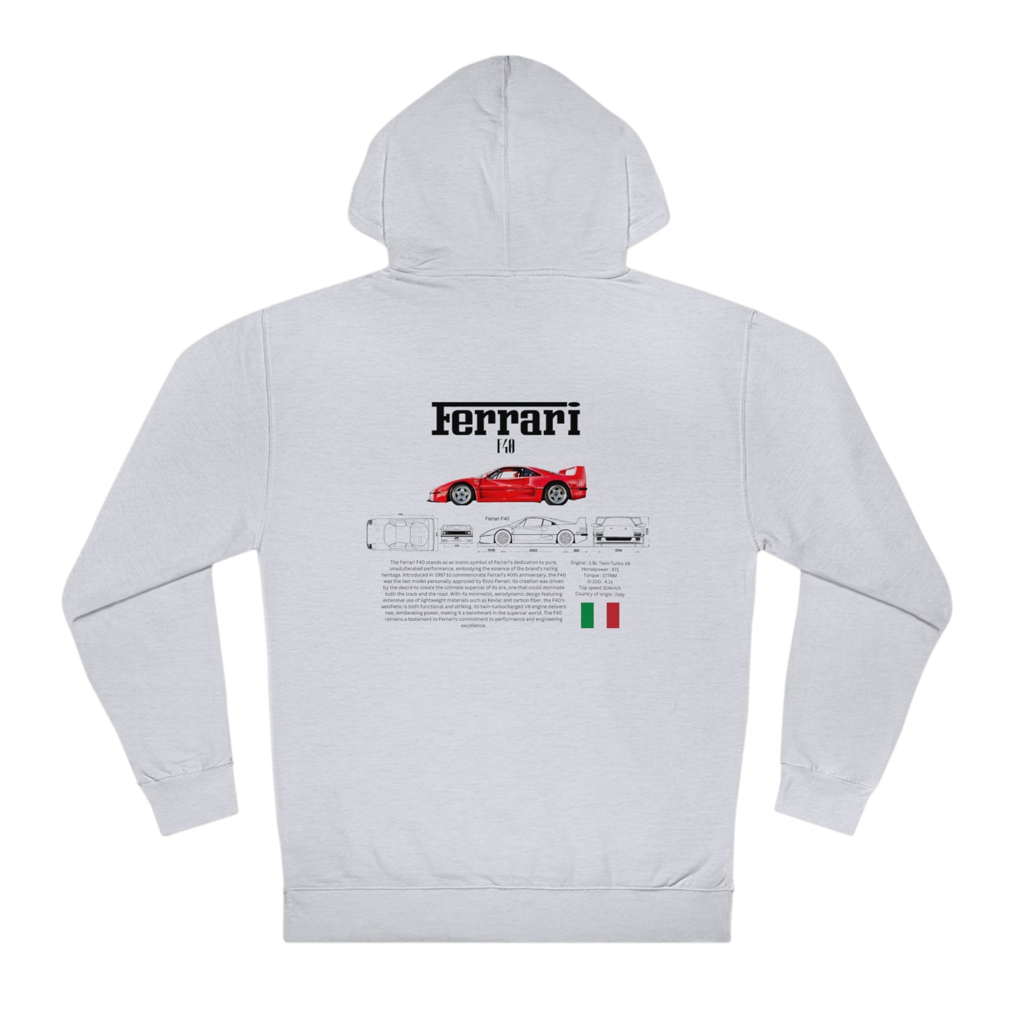 Ferrari F40 Fashion hoodie for car lovers and enthusiasts