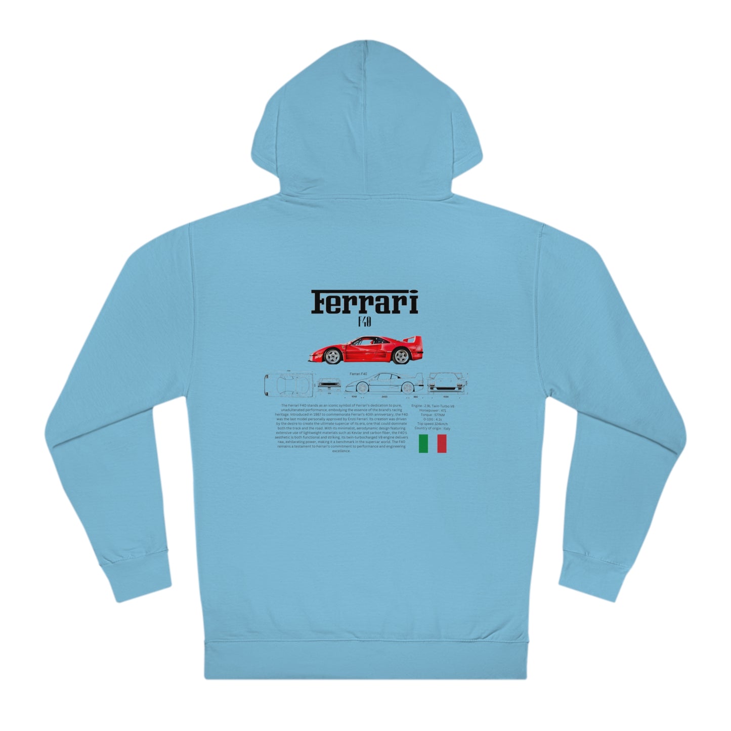 Ferrari F40 Fashion hoodie for car lovers and enthusiasts