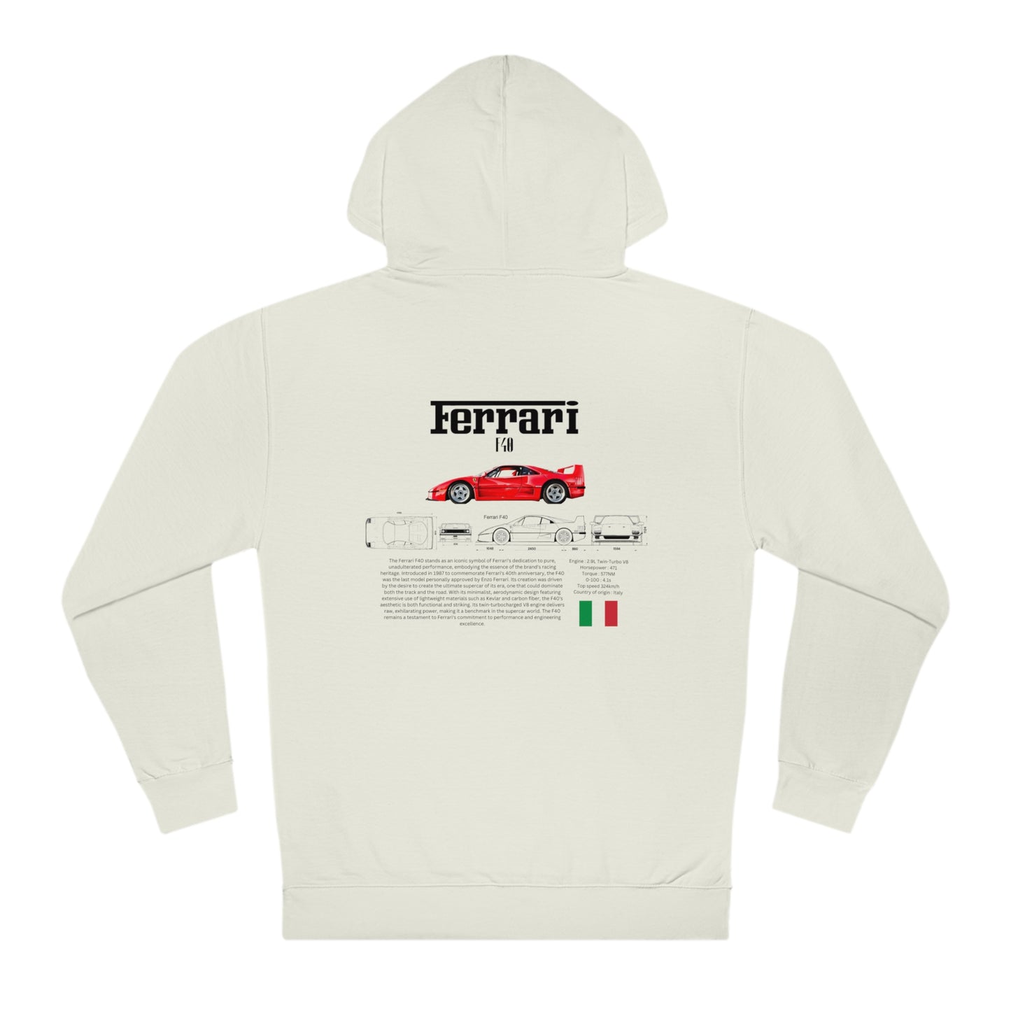 Ferrari F40 Fashion hoodie for car lovers and enthusiasts