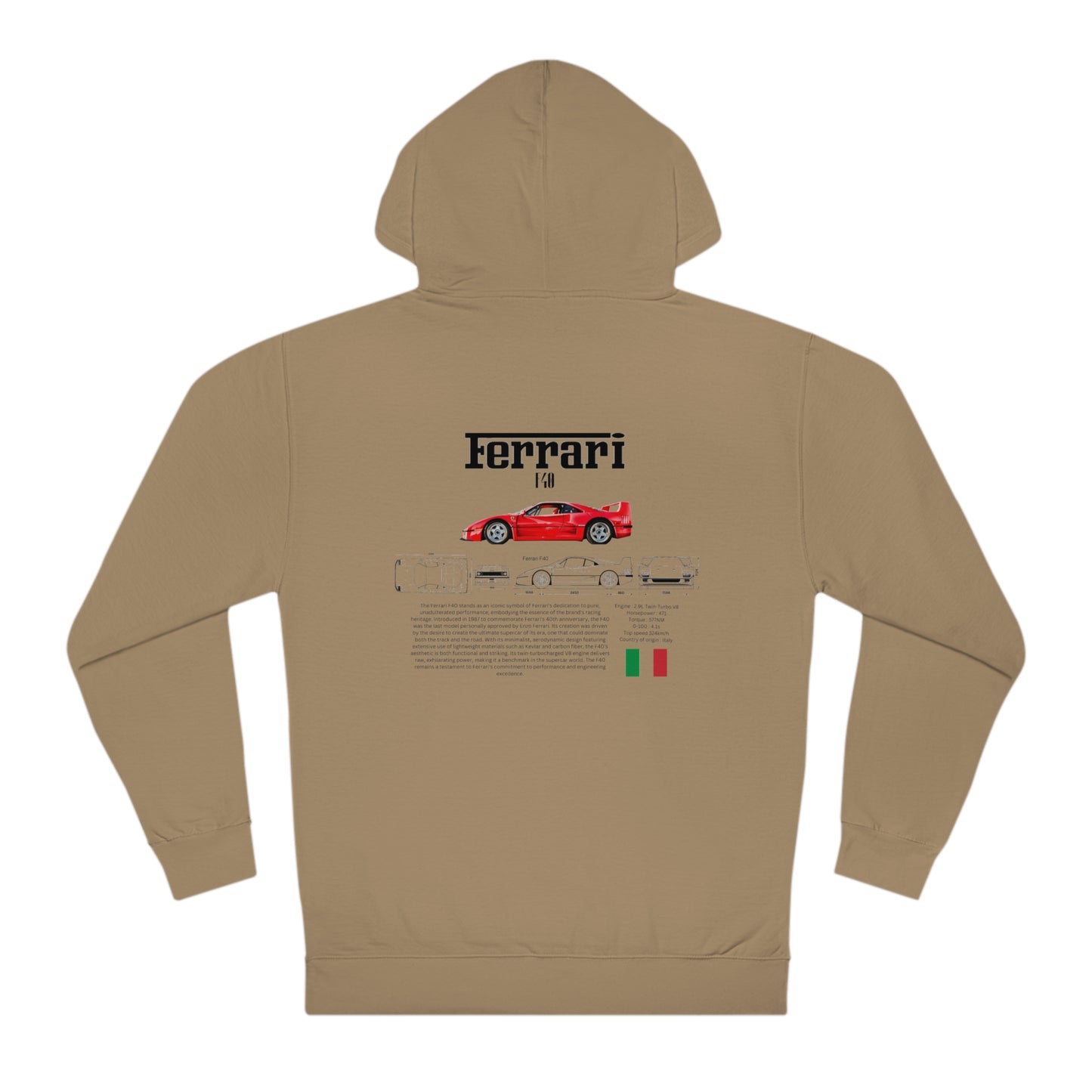 Ferrari F40 Fashion hoodie for car lovers and enthusiasts