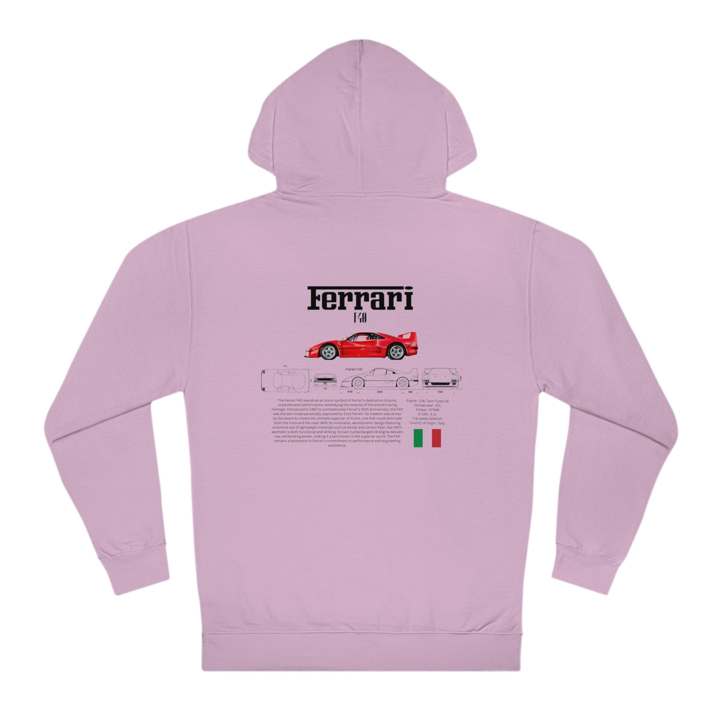 Ferrari F40 Fashion hoodie for car lovers and enthusiasts