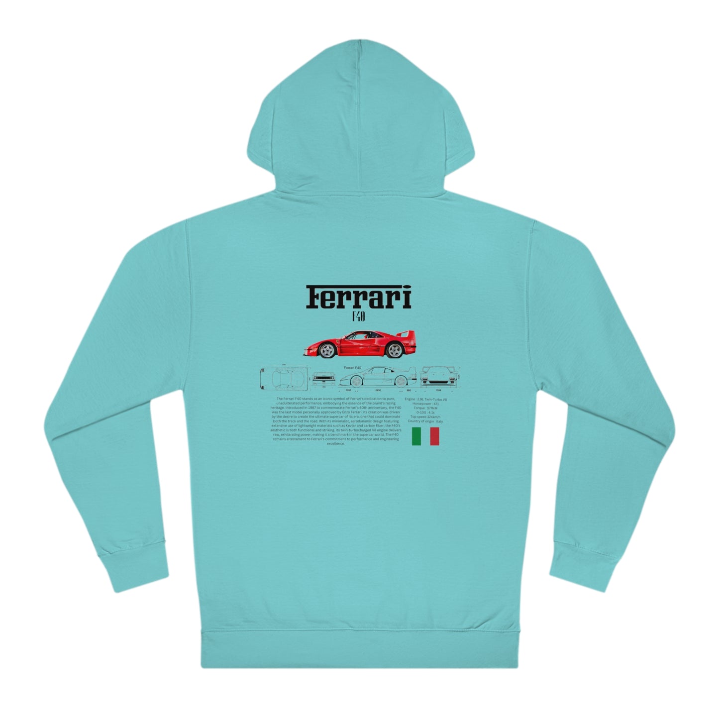 Ferrari F40 Fashion hoodie for car lovers and enthusiasts