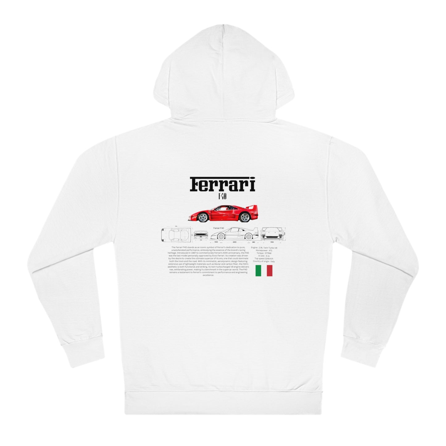 Ferrari F40 Fashion hoodie for car lovers and enthusiasts